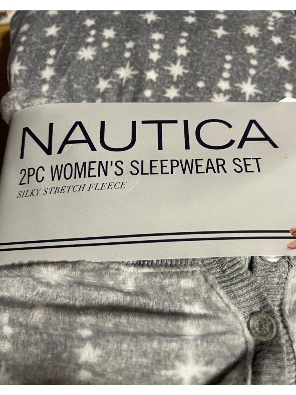 Nautica Womens Silky Stretch Fleece 2PC Sleepwear Set Gray Star Pattern XL - Picture 3 of 4